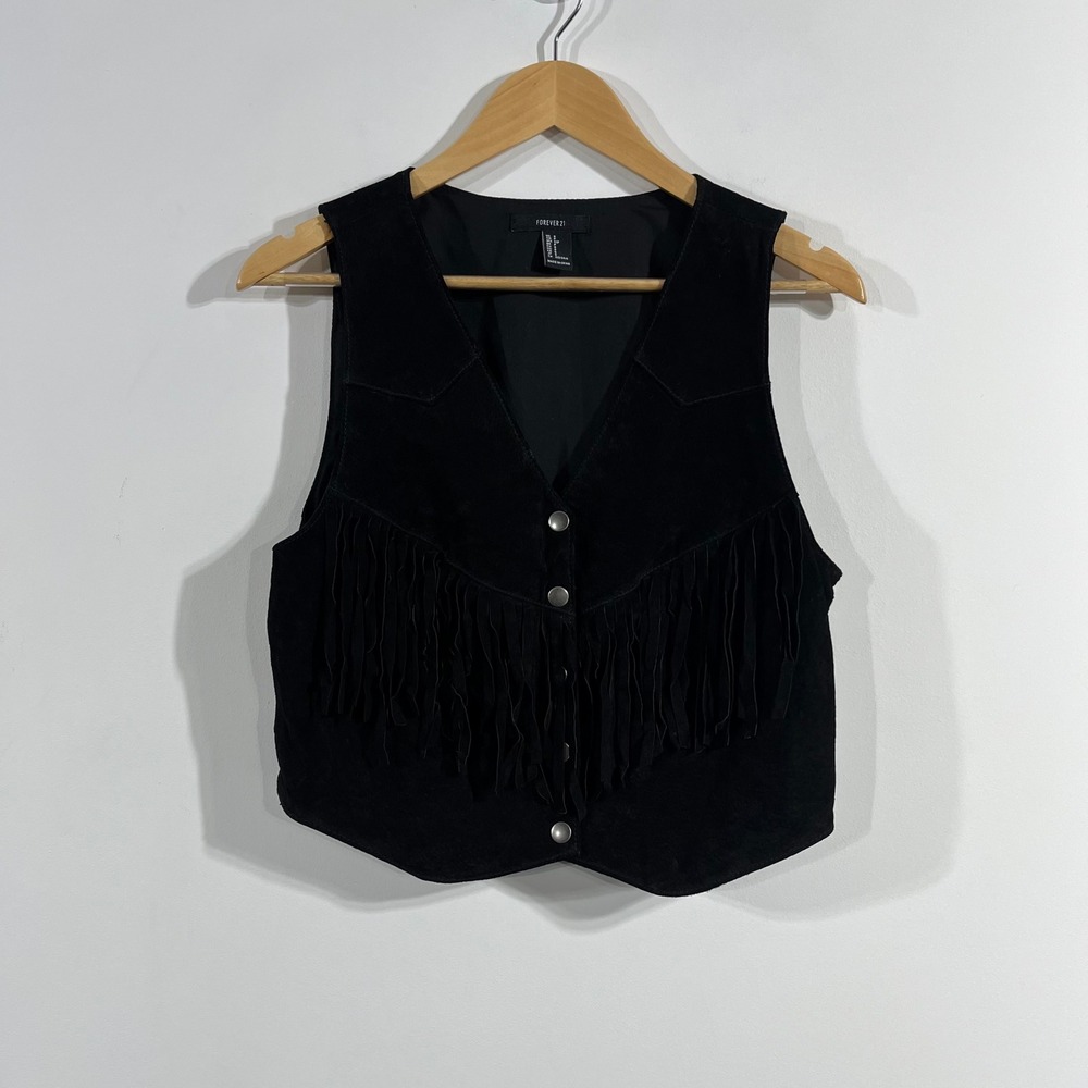 Forever 21 Boho Festival Faux Suede‎ Leather Fringe Western Vest Small Concerts